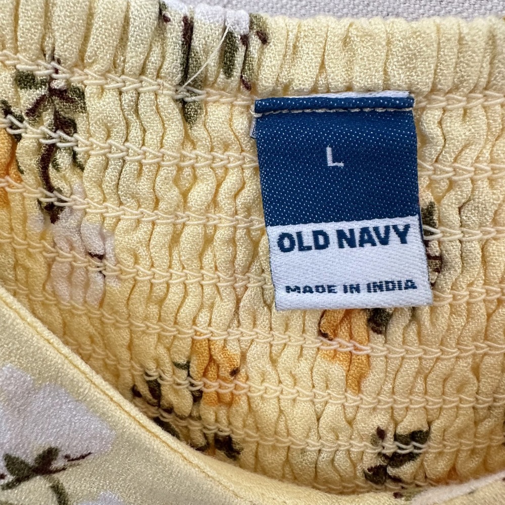Old Navy Babydoll Fit Flare Mini Dress L Yellow Floral Smocked Fairy Cottage - Picture 3 of 8